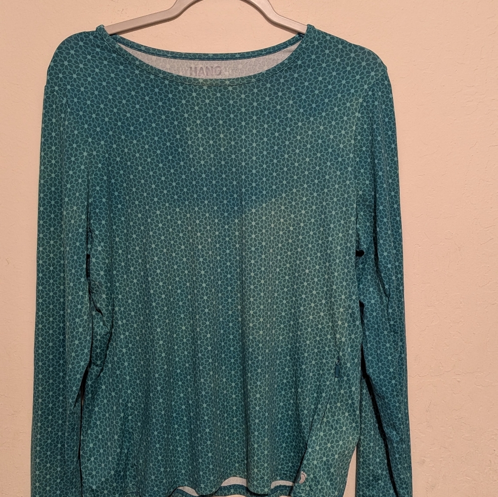 Hang Ten Teal Floral with a Side Pocket  Long Sleeve Top Size Large